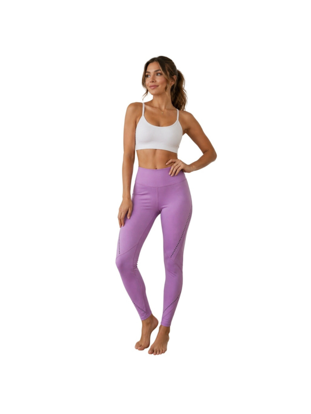 Peloton buttery soft lilac purple laser Perforated full length leggings NWOT M